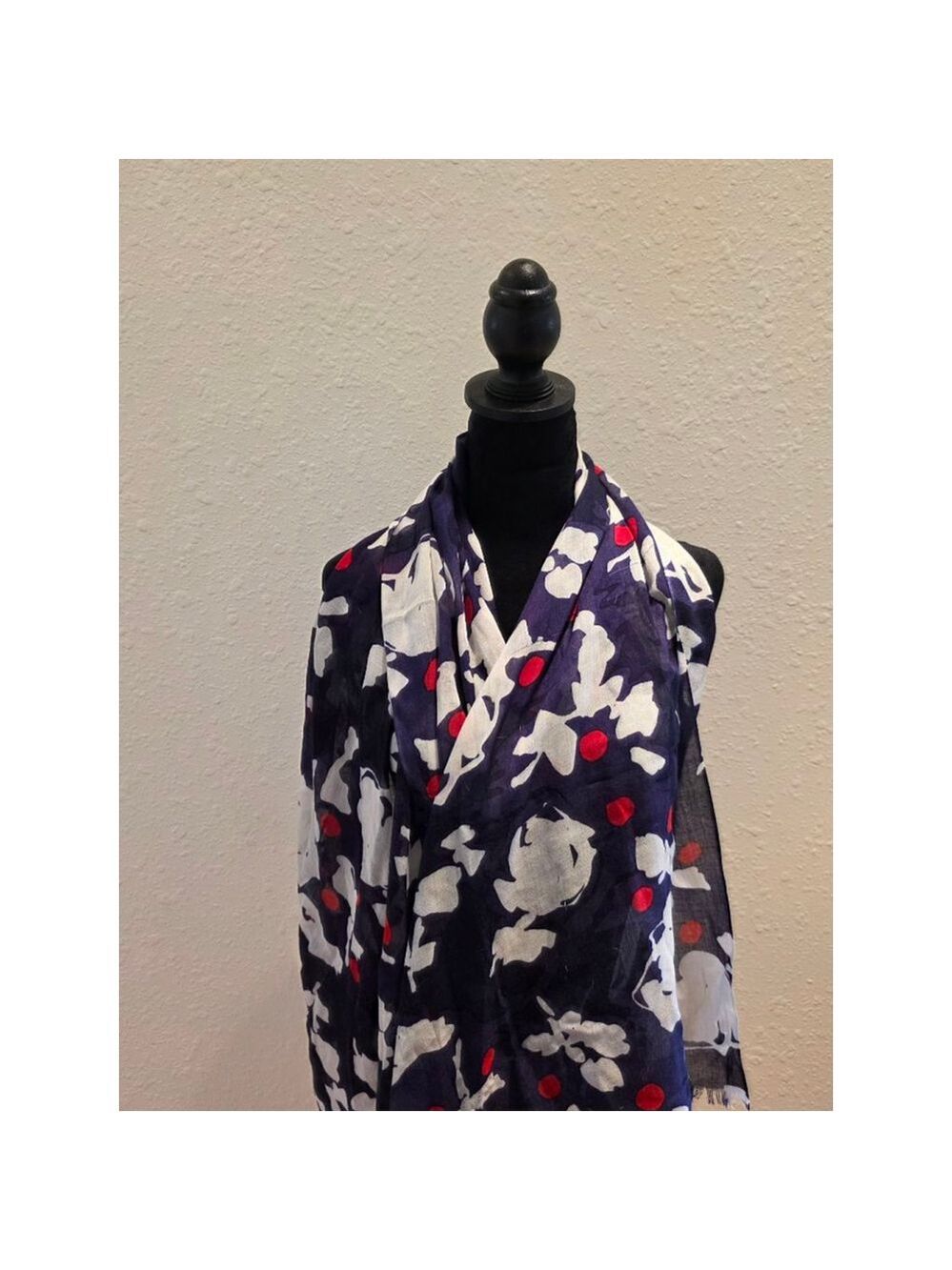 Women's Unbranded Navy White Floral Red Dot Scarf One Size - Picture 2 of 5